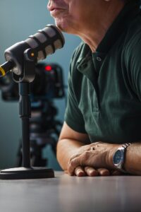 pexels photo 33923597 33923597 A detailed view of a professional podcast setup featuring a microphone and video camera, highlighting interview equipment.